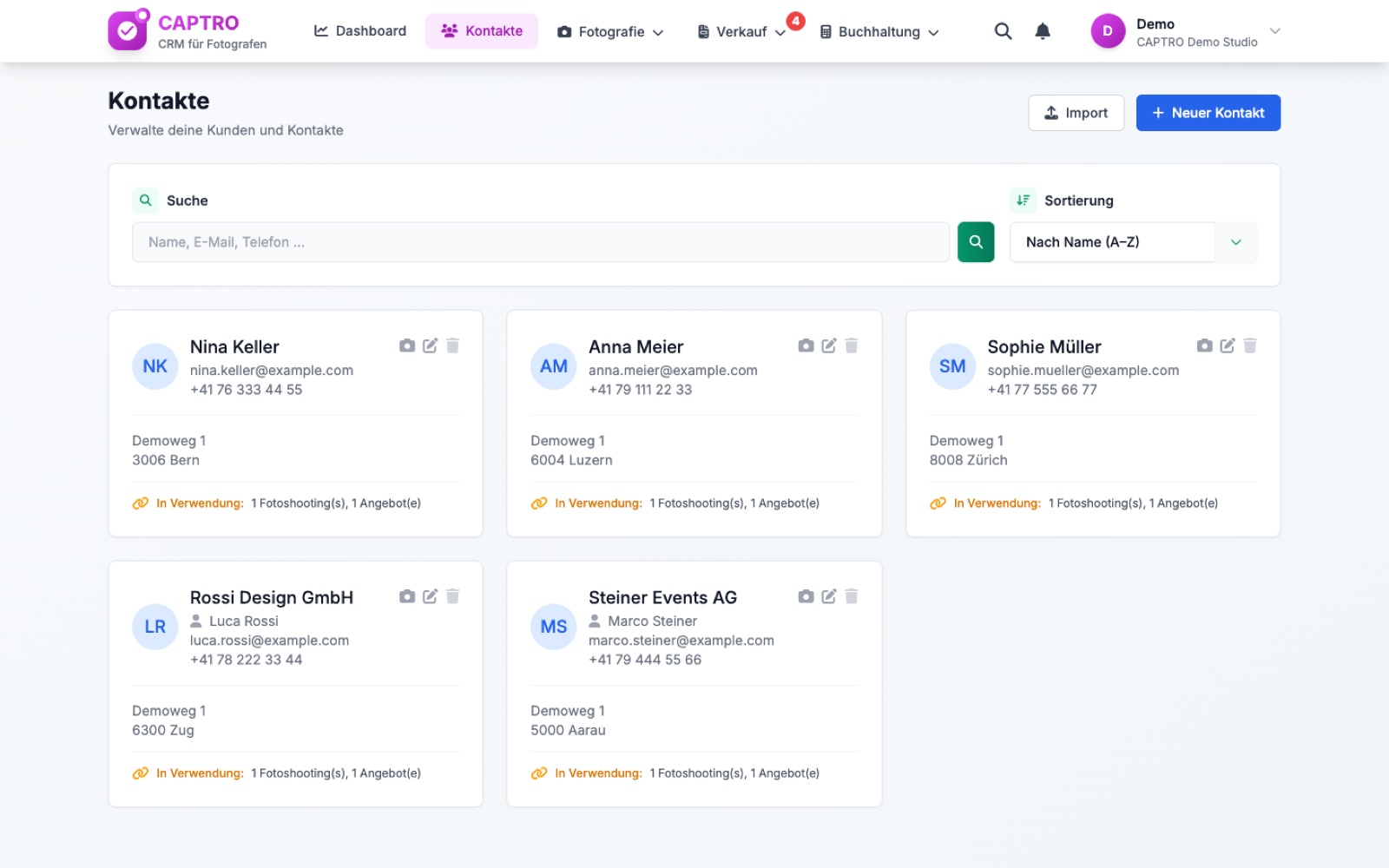 CAPTRO Kontakte-Übersicht